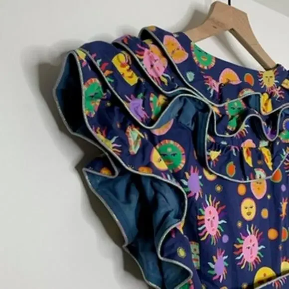 Celia B Atlas Dress Midi Navy Multi Womens New Size Medium Summer Belted - Picture 13 of 16